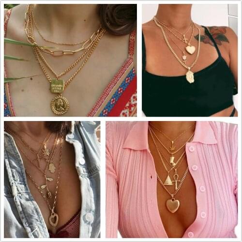 HuaTang Punk Gold Heart Cross Choker Necklace for Women Adjustable Charm Chain Gold Layered Pendant Necklace Jewelry Collares