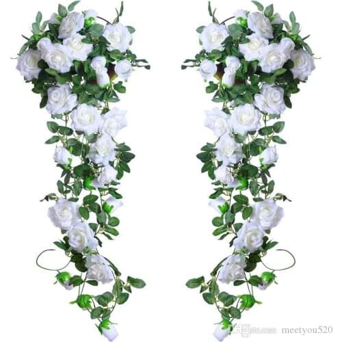 6.5Ft Artificial Rose Vine Silk Flower Garland Hanging Baskets Plants Home Outdoor Wedding Arch Garden Wall Decor,Pack of 2