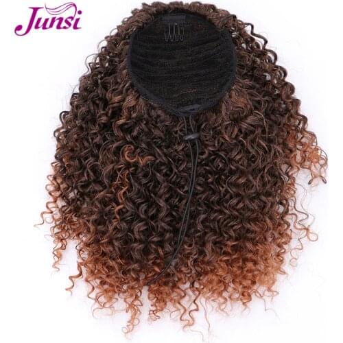 JUNSI Afro Short Curly Drawstring Ponytail Synthetic Ponytail Hair Extensions for Women