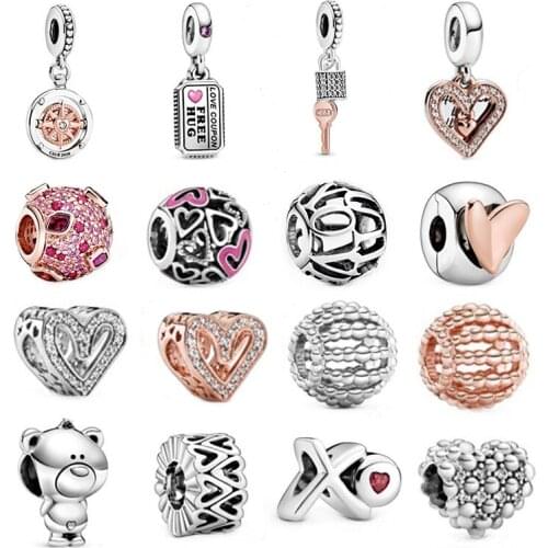 Club 2020 Compass Dangle Charm 100% Real 925 Sterling Silver Kiss Pave Charm Fit Original Bracelet Diy Jewelry Making