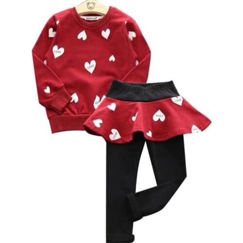 2017 Autumn/Winter Girls Clothes Suit Hooded Coat+Skirt Pants 3-8Y Girls Kids Love Princess Set Leggings 2pcs Trousers