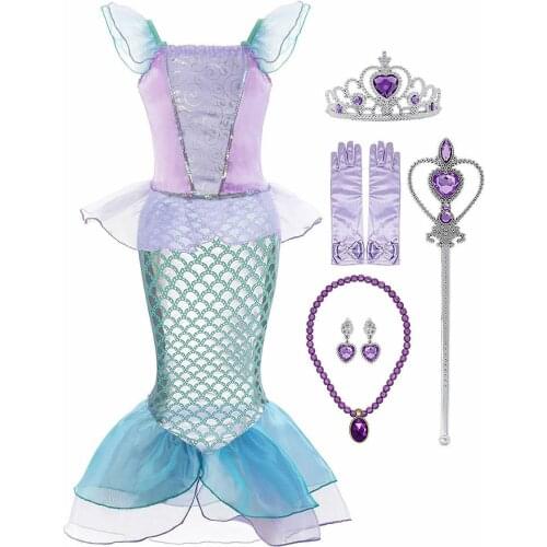Little Mermaid Princess Ariel Costume Party Fancy Dress Up Girls kids Outfit Gift