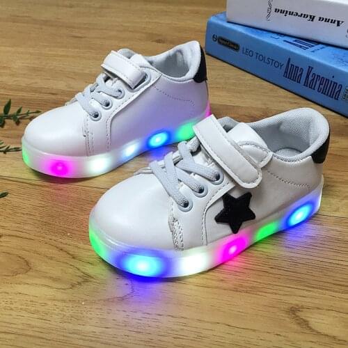 New Children Shoes Boys & Girls Sports Casual Shoes Kids sneakers Fashion LED Lighted PU Leather For Baby Size 21-30