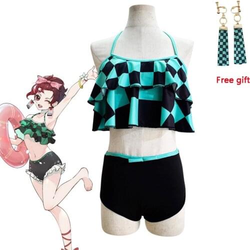 Kamado Tanjirou Swimsuit Suit Anime Demon Slayer Cosplay Costume Woman Bikini Beach Swimsuits Set Summer Bathing Suit for Girl
