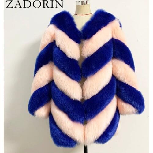 ZADORIN Korean Fashion Winter Faux Fox Fur Coat Women Luxury Color Contrast Long Thick Warm Fluffy Jacket Fake Fur Coats Jackets