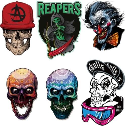 Patches For Clothes Thermal Sticker On Clothing Punk Skull Iron On Patches Print-on T-shirt Washable Clothes Heat Vinyl Transfer
