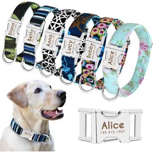 Dog Collar Personalized Nylon Pet Dog Tag Collar Custom Puppy Cat Nameplate ID Collars Adjustable For Medium Large Dogs Engraved