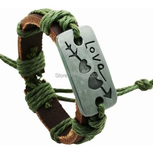 NEW FASHION Cupids Arrow Love Heart Charm Bracelets Men Womens Handmade Leather Hemp Adjustable Couple Bracelet Gift MB47