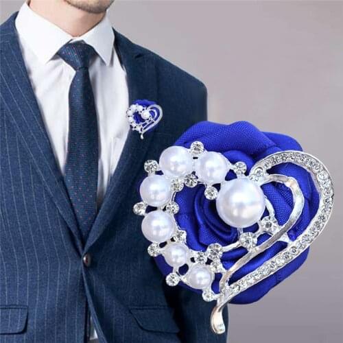NEW Mens Lapel Pin Suit Pin Elastic Bracelet Love Heart Rhinestone Pearl Handmade Bride Bridesmaid Wrist Corsage Suit T064
