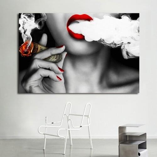 Sexy Girl Smoking A Cigar Posters And Prints Red Lips Wall Art Canvas Prints Modern Pop Art Paintings For Home Wall Decoration