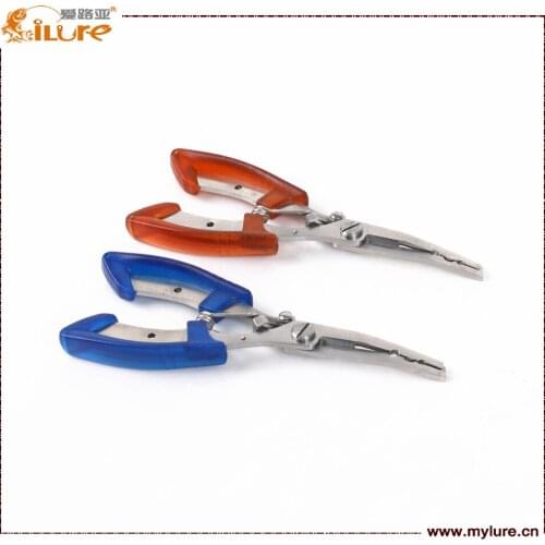 Fishing Pliers Scissors Line Cutter Remove Hook Tackle Stainless Steel Orange Blue With Pouch Split Ring Plier