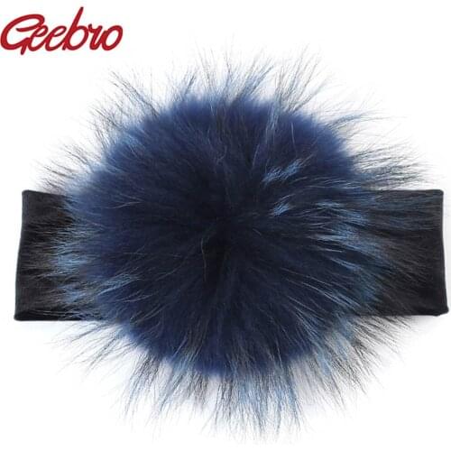 Geebro 15cm Raccoon Fur Pompoms Baby Plain Velour Headband Children Girls Elastic Hair Bands Turban For Girl Toddler Headbands