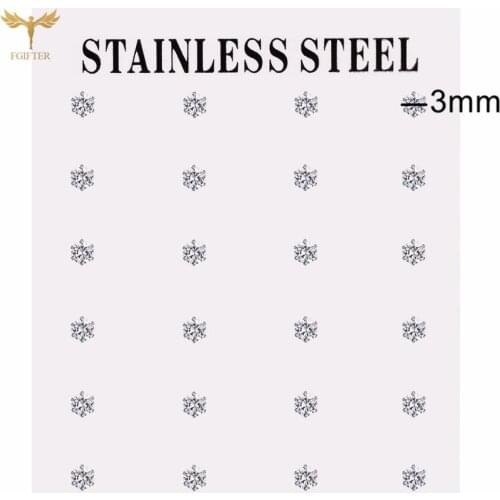 12 Pairs Earring Set Stainless Steel Stud Earrings Set Hypoallergenic Cubic Zirconia 18K White Gold Plated CZ Earrings Women Man