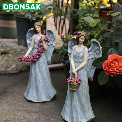 Resin Angel Flower Fairy Decoration Flower Basket Girl House Country Courtyard Figurine Decoration Coffee Retro Desktop Ornament
