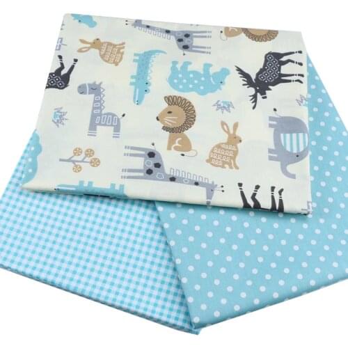 Syunss Blue Animal Grid Dot Printed Cotton Fabric DIY Tissue Patchwork Telas Sewing Baby Toy Bedding Quilting Tecido The Cloth