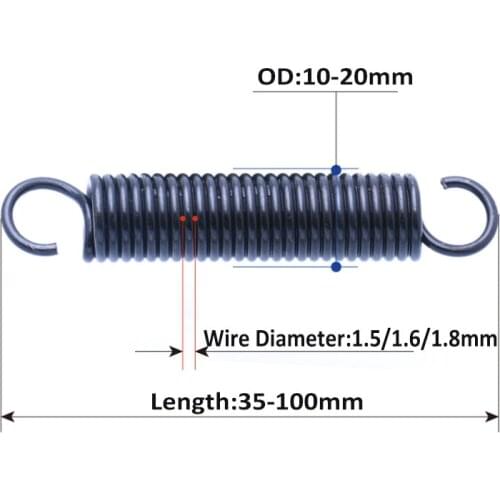 Extension Springs With Hook Ends Steel Tension Spring Wire Diameter 1.5/1.6/1.8mm Outer Diameter 10/12/13/15/16/18/20mm