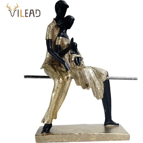 VILEAD Resin Couple Sitting Railing Sculpture Nordic Style Lovers Figurines Office Ornaments Living Room Decorations Home Decor