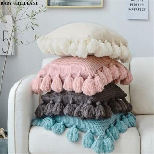 Knitted Throw Pillow Case Tassel Nordic Style Car Bed Sofa Cushion Pillows Cover Home Decor Seat Chair Cushions Room Decoration