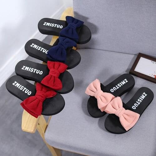 Women Bow Summer Sandals Slipper Indoor Outdoor Flip-flops Beach Shoes New Fashion Female Casual Flower Slipper Zapatos