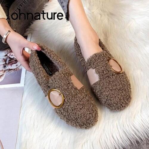 Johnature Flats Women Shoes 2021 New Spring/Autumn Round Toe Casual Buckle Concise Leisure Warm Ladies Shoes Plus Size 41-43