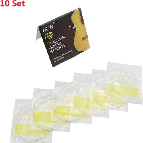 10 Set High Quality IRIN C100 6Pcs/Set Classical Guitar Strings Nylon Silver-Plated Copper Wound Classical Guitar Strings