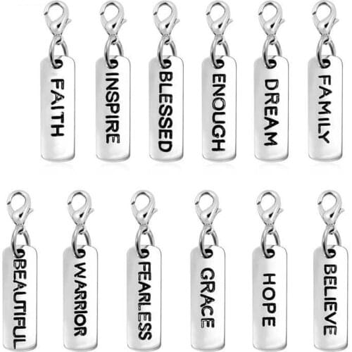 10pcs/lot 22*6.5mm Faith Family Dream Hope Dangle Handmade Charms Pendant DIY for Bracelet Necklace Bag