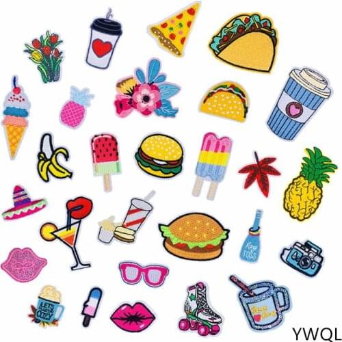 10 pcs food fruit Embroidered Iron On Cartoon Patches Popular Badge Fabric Jacket Sticker Clothing DIY hat bag shoe Accessory