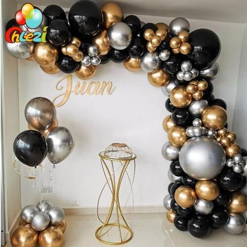 110pcs Chrome Metallic Gold Silver Balloon Arch Garland Kit Black Latex Balloons Wedding Birthday Party Decoration Globos Shower