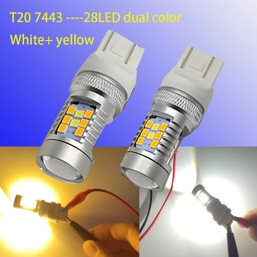 2PCS T25 3157 P27/7W 7443 1157 BAY15D Car White Amber Switchback LED 2835 3030 LED DRL Turn Signal Light Bulbs Dual Color Type