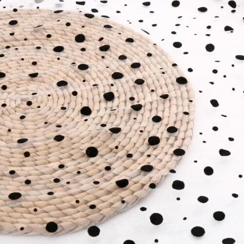 2 Yards Soft tulle Lace Fabric Flocking Black Polka Dots Sheer Gauze Fabric For Bridal Veil Wedding Dress, Evening Gown, Blouse