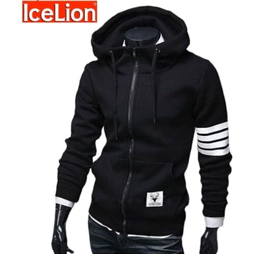 IceLion 2021 New Zipper Cardigan Hoodies Men Hooded Fleece Sweatshirt Fashion Casual Solid Sportswear Slim Mens Hoody Tracksuit