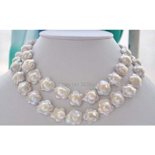 32" 18mm flower white keshi reborn freshwater pearl necklace