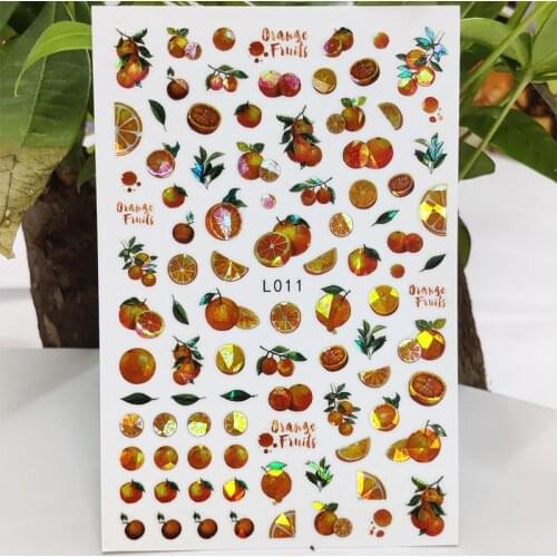 3D Nail Sticker Waterproof Shining Decals Stickers for Nails Strawberry Lemon Fruit Nail Art Decoration Aurora Silver Design