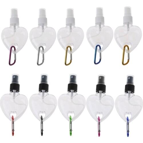 5Pcs 50ml Reusable Portable Heart Spray Bottle Hand Sanitizer Travel Small Size Mister Bottle Holder Keychain Carriers