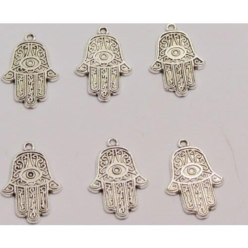 50 Tibet Silver Kabbalah Hamsa Hand Evil Eye Good Luck Charm Pendants