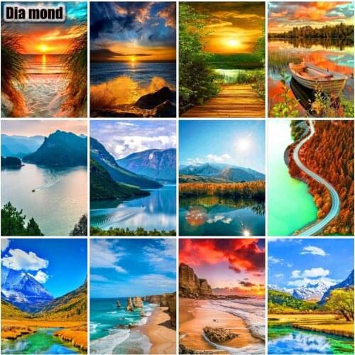 5D DIY Full Drill Diamond Painting Mountain Sunset Needlework Diamond Embroidery Sunset Scenery Cross Stitch Home Decoration