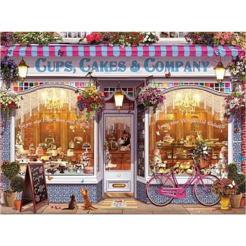 Diamond Embroidery Cross Stitch Cake shop Street Bicycl Rhinestones Diamond Painting Full Diamond Mosaic sticker home decor