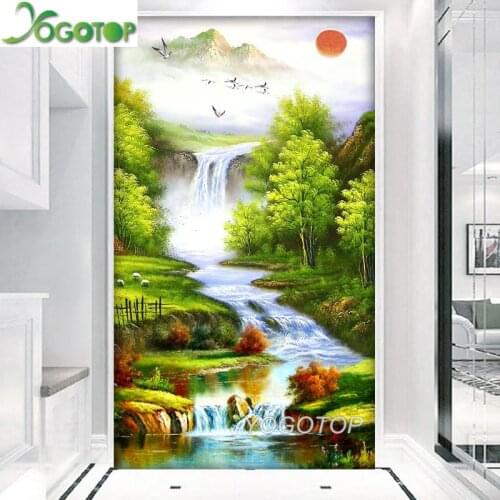 Diy diamond painting large Green trees puzzle Art 5D Full drill mosaic Embroidery rhinestone waterfall natural landscape YY4538