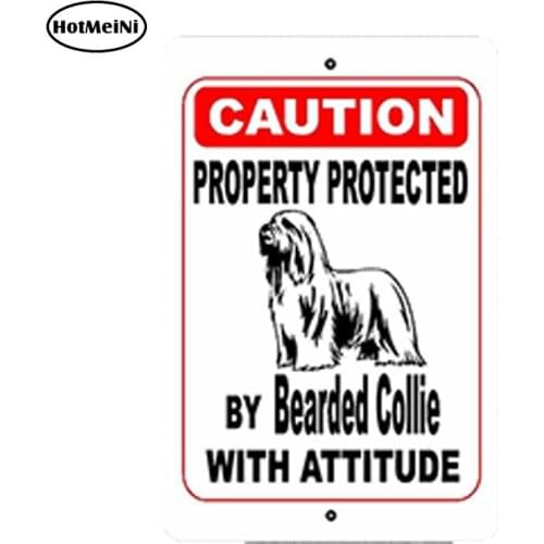HotMeiNi Car Styling Waterproof Property Protected By Bearded Collie Dog Breed With Attitude Metal Sign Car Sticker 12cm* .8cm