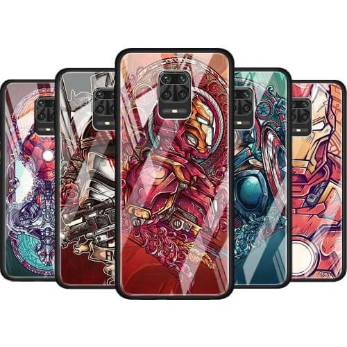 Captain America Iron Man for Xiaomi Redmi Note 10 Pro Max 10S 9T 9S 9 8T 8 7 Pro 5G Luxury Tempered Glass Phone Case Cover