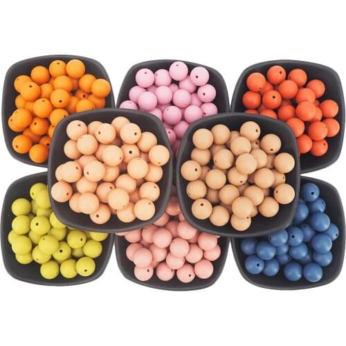 Chenkai 100PCS 15MM Silicone Print Beads Baby Round Shaped Beads Teething BPA Free DIY Sensory Chewing Toy Accessories