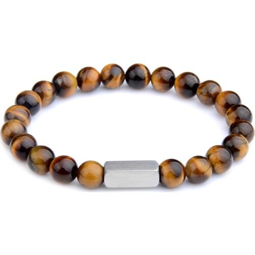 Black Lava Turquiose Bracelets Stainless Steel Handmade Braided Elastic Rope Classic Natural Stone For Women Men