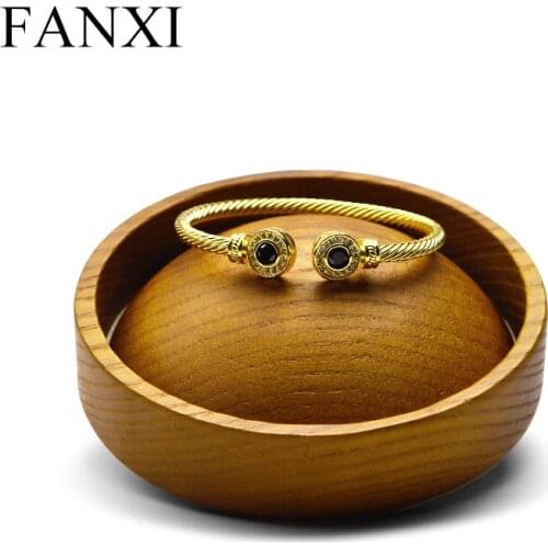 FANXI Jewelry Display Round Dish Jewelry Support Wooden Earring Display Holder Earring Ring Bracelet Display for Jewelry Shop