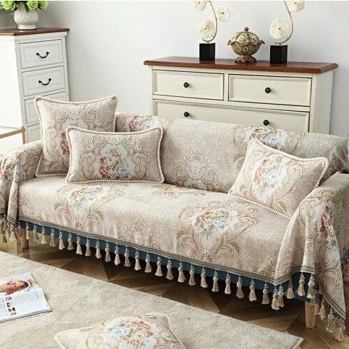 European Dense Sofa Towel Cover with Tassels 1/2/3/4 Seater Jacquard Flower Single Armchair Chaise Longue Couch Cover Non-slip