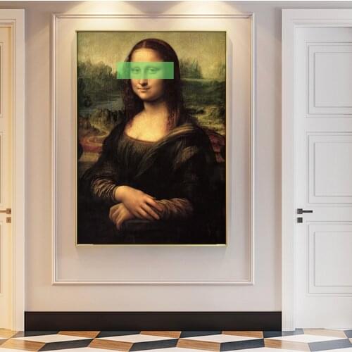 Leonardo da Vinci-Mona Lisa Canvas Paintings Reproductions Cover Eyes Pop Wall Art Canvas Pictures For Living Room Decoration