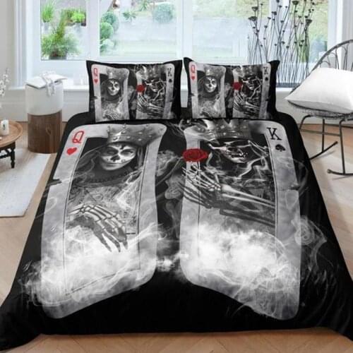 Fanaijia Couple sugar Skull Bedding Sets queen size 3D poker skull Duvet Cover set Bed bedline AU US size bedline