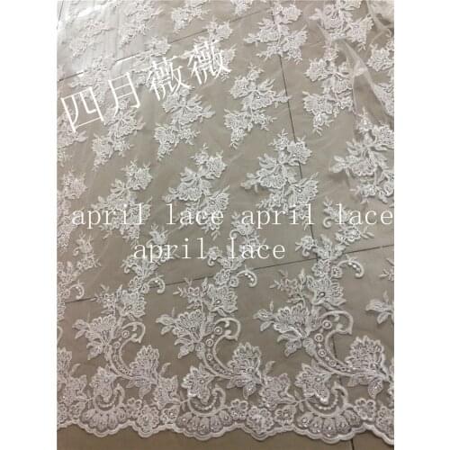 5 yards /lot A1397 top best quality offwhite ivory beads sequin mesh new design embroidery lace fabric for wedding dress