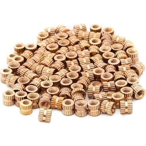 100pcs M3x5mm 5mm(OD) Metric Threaded Brass Knurl Insert Nuts Round Gold Tone with Corrosion Resistance