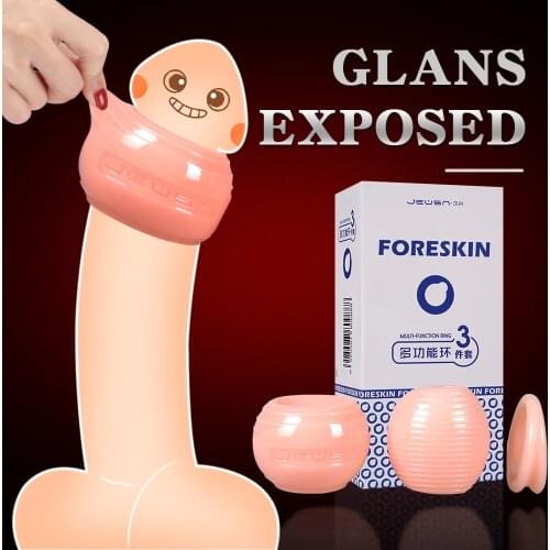 Reusable Glans Exerciser Multifunctional Cock Ring 3Pce Mens Foreskin Resistance Complex Delay Ejaculation Penis Stretcher