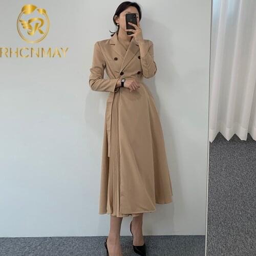 Fashion end British Wind 2020 spring and autumn Simplicity New mid long double-breasted windbreaker slim temperament womens